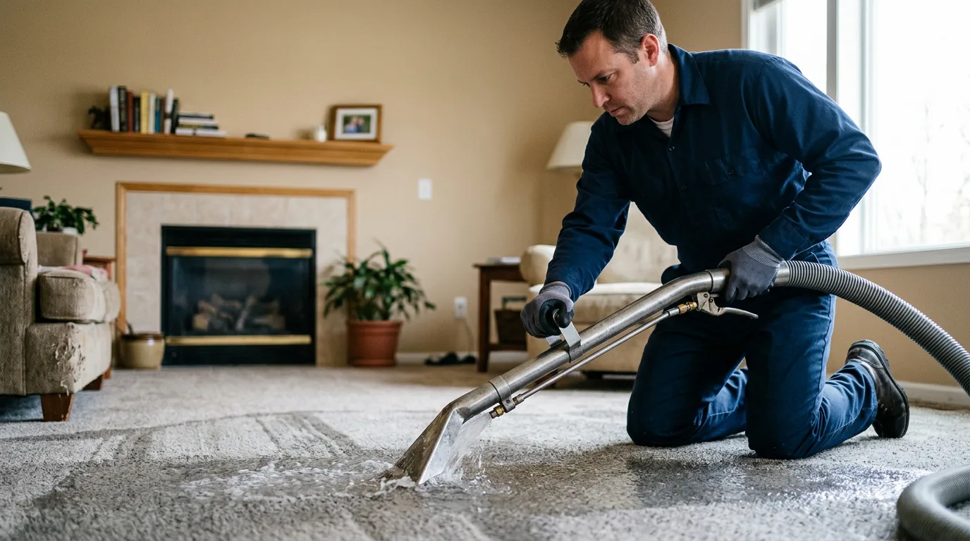 Water damage restoration technician working near Leland, IA